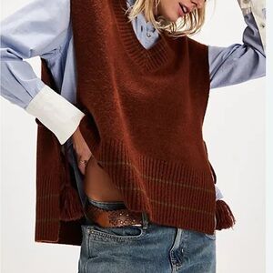 Free People V-Neck Brown Sweater Vest